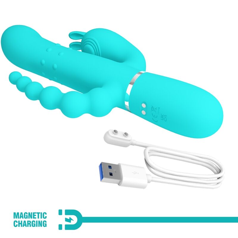 PRETTY LOVE - CAMMY 4 IN 1 MULTIFUNCTION TRIPPLE RABBIT VIBRATOR BLUE - Kink&Play