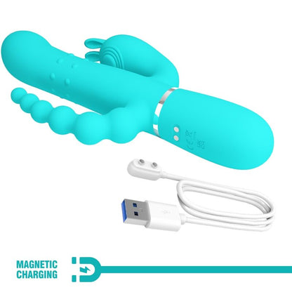 PRETTY LOVE - CAMMY 4 IN 1 MULTIFUNCTION TRIPPLE RABBIT VIBRATOR BLUE - Kink&Play