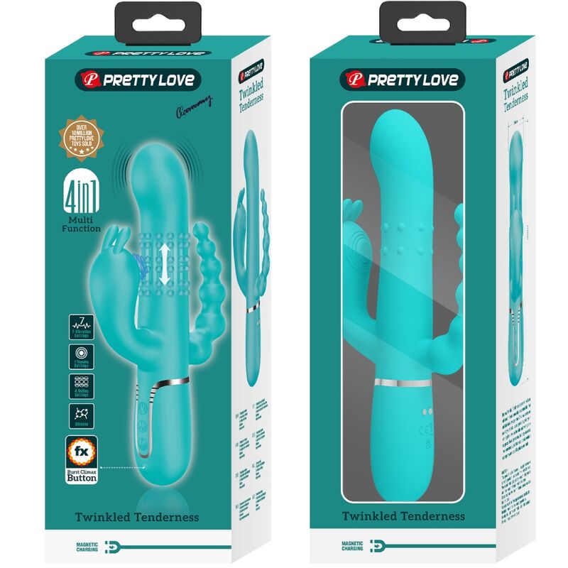 PRETTY LOVE - CAMMY 4 IN 1 MULTIFUNCTION TRIPPLE RABBIT VIBRATOR BLUE - Kink&Play