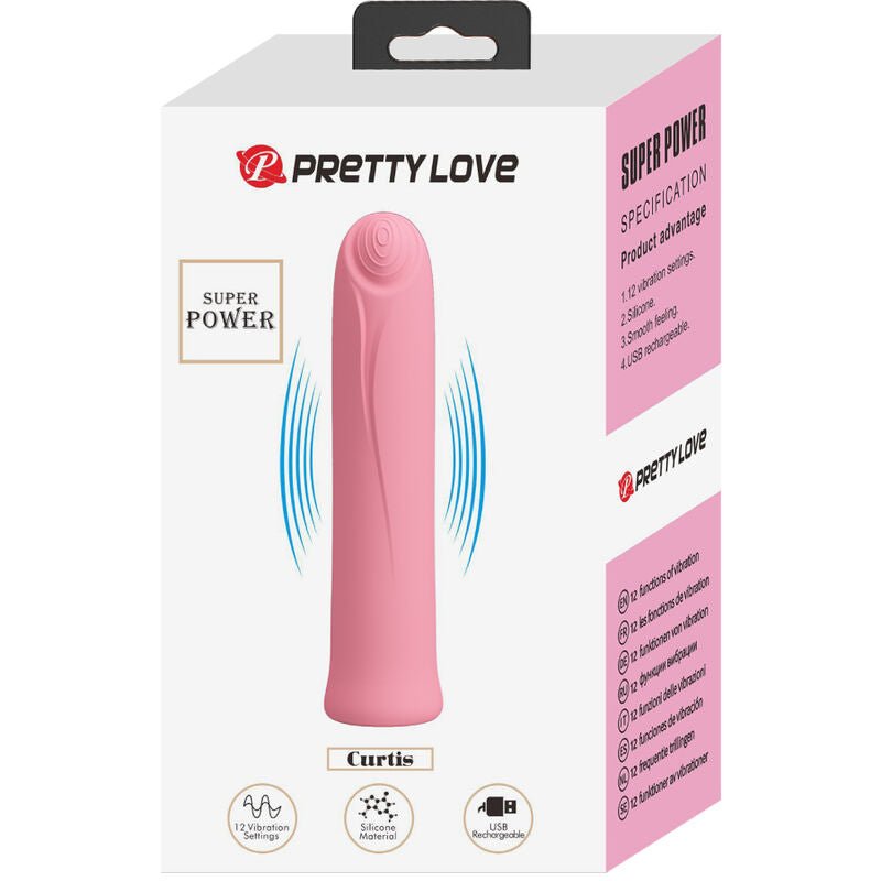 PRETTY LOVE - CURTIS MINI SUPER POWER VIBRATOR 12 PINK SILICONE VIBRATIONS - Kink&Play