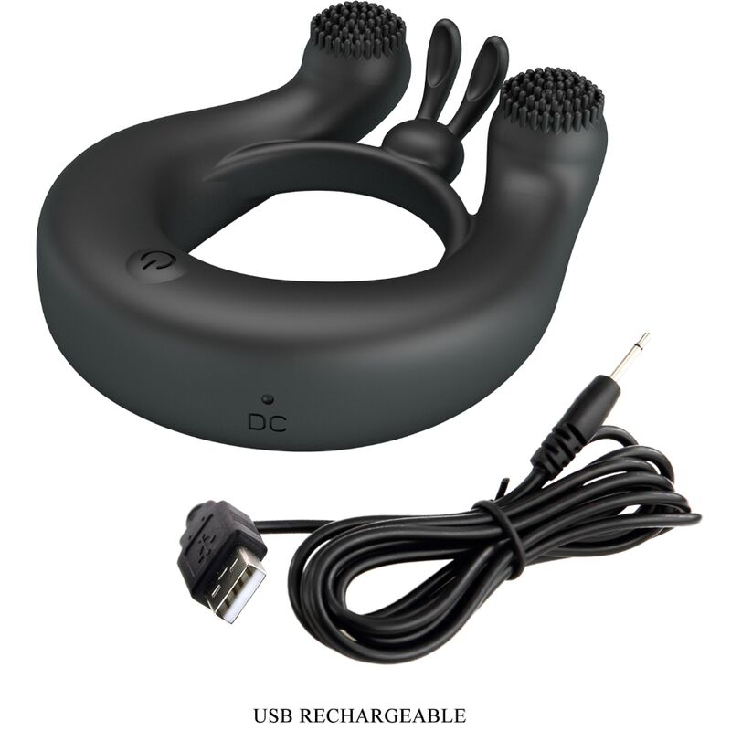 PRETTY LOVE - DAHLIA VIBRATING RING + CLITORIS STIMULATOR 12 VIBRATIONS BLACK - Kink&Play
