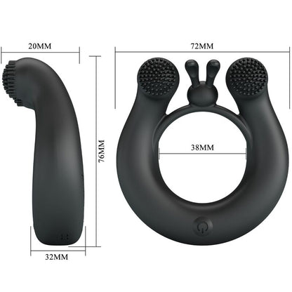 PRETTY LOVE - DAHLIA VIBRATING RING + CLITORIS STIMULATOR 12 VIBRATIONS BLACK - Kink&Play