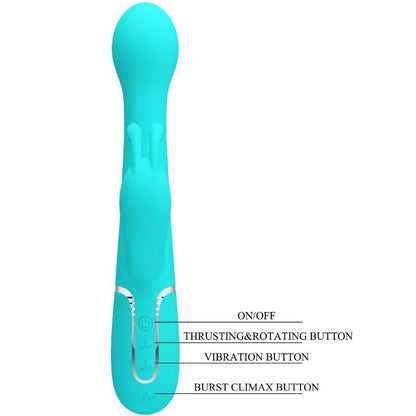 PRETTY LOVE - DEJON RABBIT VIBRATOR 3 IN 1 MULTIFUNCTION AQUA GREEN - Kink&Play