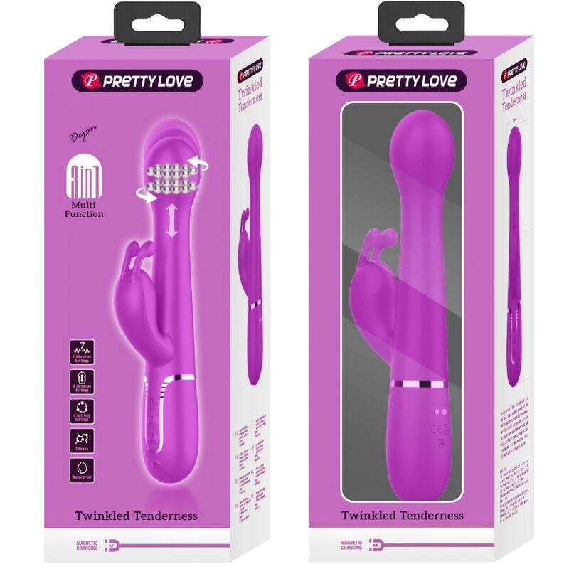 PRETTY LOVE - DEJON RABBIT VIBRATOR 3 IN 1 MULTIFUNCTION VIOLET - Kink&Play