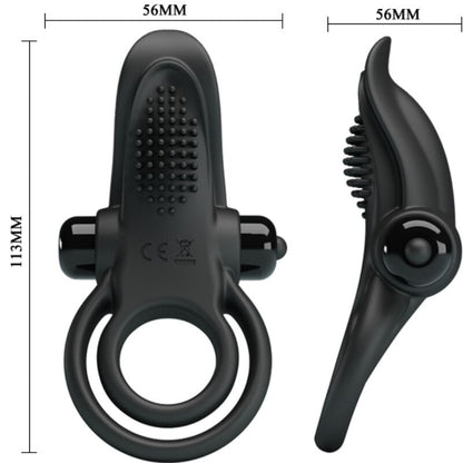 PRETTY LOVE - DOUBLE VIBRATING RING + CLITORIS STIMULATOR 10 VIBRATIONS BLACK - Kink&Play