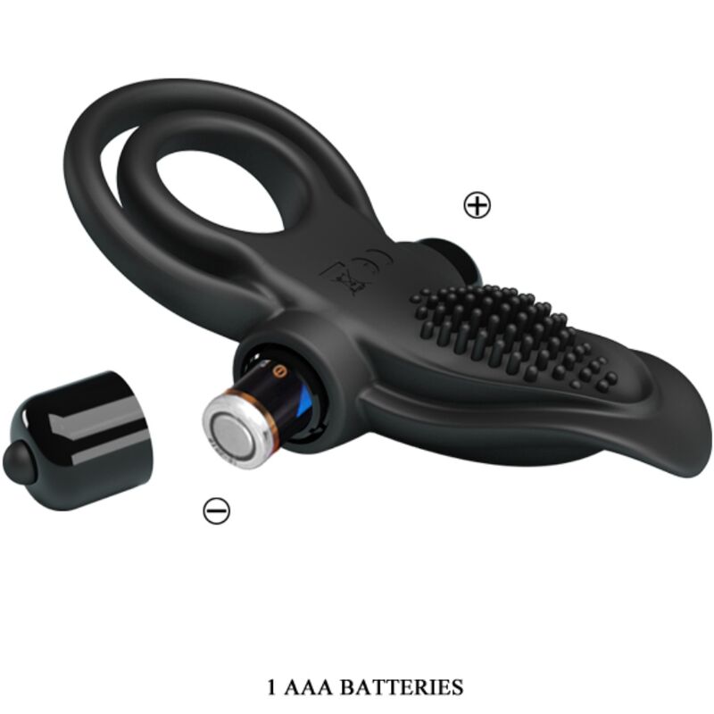 PRETTY LOVE - DOUBLE VIBRATING RING + CLITORIS STIMULATOR 10 VIBRATIONS BLACK - Kink&Play