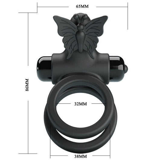 PRETTY LOVE - DOUBLE VIBRATING RING WITH BLACK STIMULATOR - Kink&Play