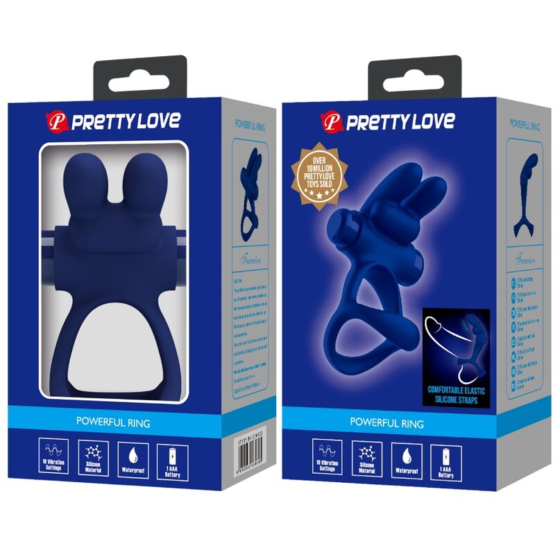 PRETTY LOVE - FRANCISCO DOUBLE VIBRATING RING RABBIT BLUE - Kink&Play