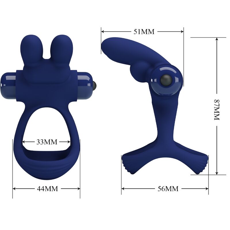 PRETTY LOVE - FRANCISCO DOUBLE VIBRATING RING RABBIT BLUE - Kink&Play