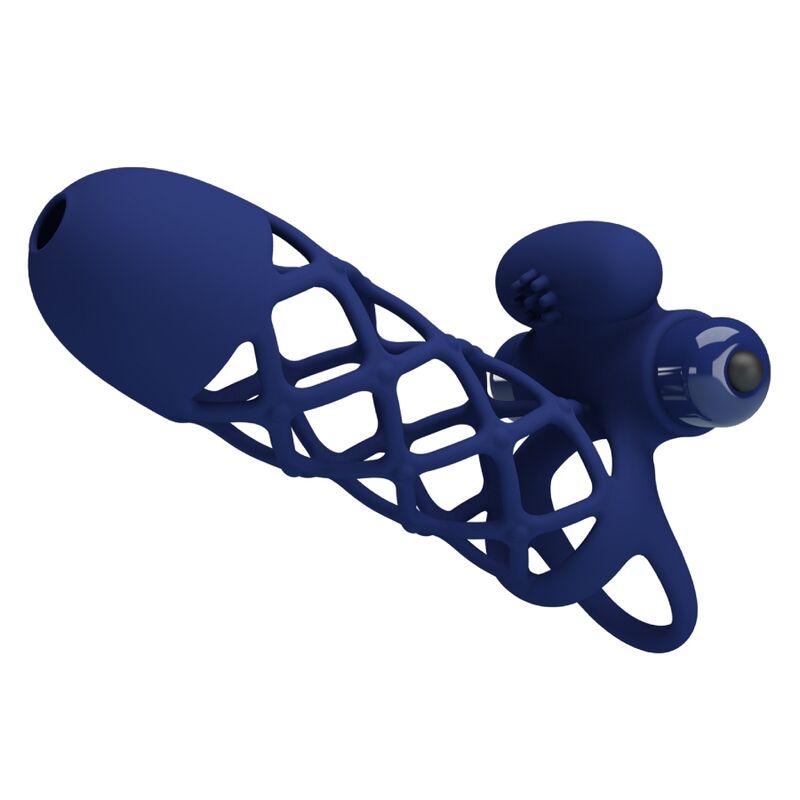 PRETTY LOVE - GIANN VIBRATOR RING WITH SILICONE SHEATH BLUE - Kink&Play