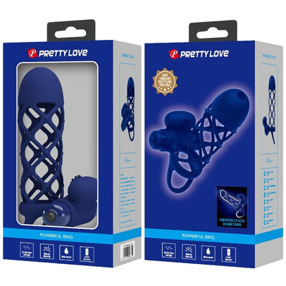 PRETTY LOVE - GIANN VIBRATOR RING WITH SILICONE SHEATH BLUE - Kink&Play