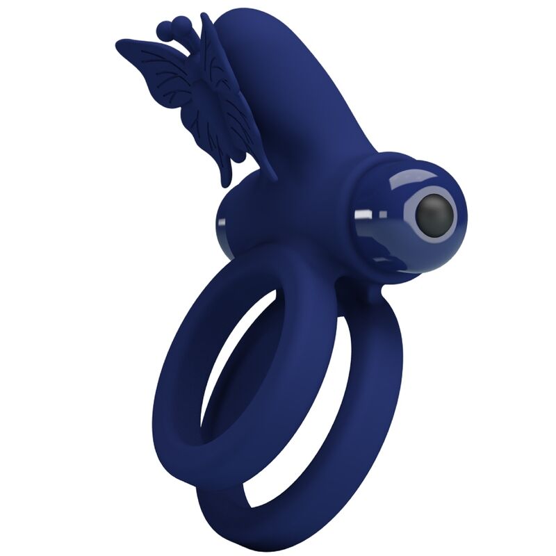 PRETTY LOVE - JAMELE DOUBLE RING WITH VIBRATION & BUTTERFLY STIMULATOR BLUE - Kink&Play