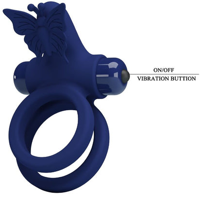 PRETTY LOVE - JAMELE DOUBLE RING WITH VIBRATION & BUTTERFLY STIMULATOR BLUE - Kink&Play