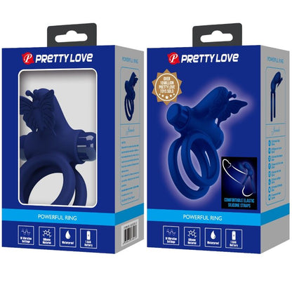 PRETTY LOVE - JAMELE DOUBLE RING WITH VIBRATION & BUTTERFLY STIMULATOR BLUE - Kink&Play