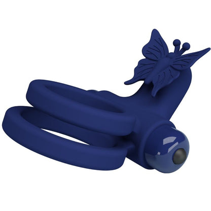 PRETTY LOVE - JAMELE DOUBLE RING WITH VIBRATION & BUTTERFLY STIMULATOR BLUE - Kink&Play