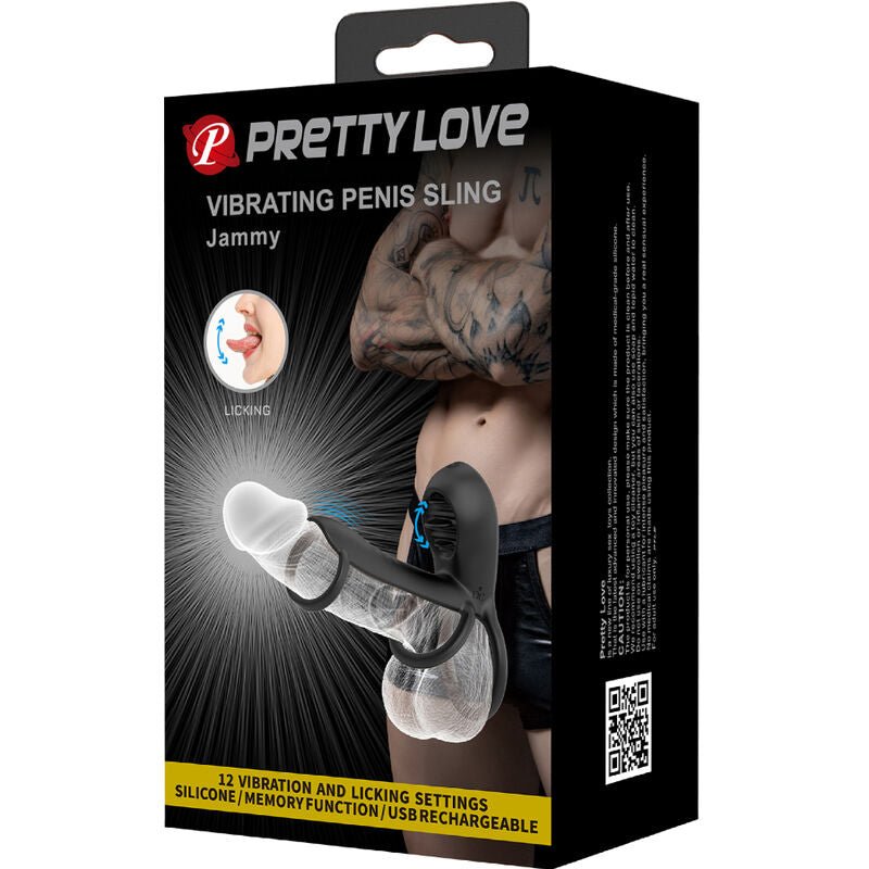 PRETTY LOVE - JAMMY PENIS SHEATH 12 VIBRATIONS WITH RECHARGEABLE SILICONE TONGUE - Kink&Play