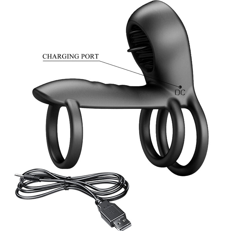 PRETTY LOVE - JAMMY PENIS SHEATH 12 VIBRATIONS WITH RECHARGEABLE SILICONE TONGUE - Kink&Play