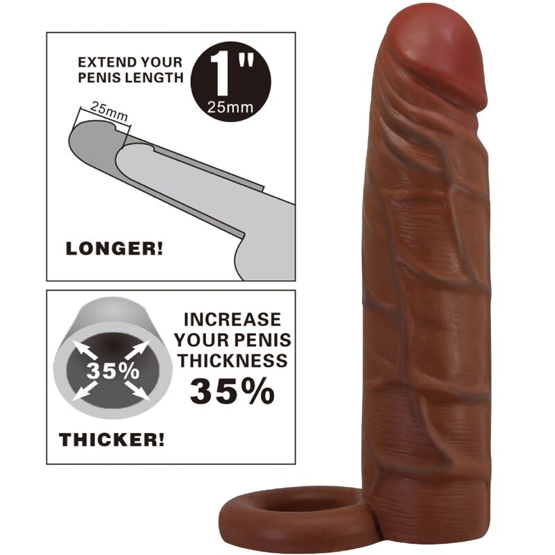 PRETTY LOVE - KAILE PENIS SLEEVE WITH 2.5 CM EXTENSION MULATTO - Kink&Play
