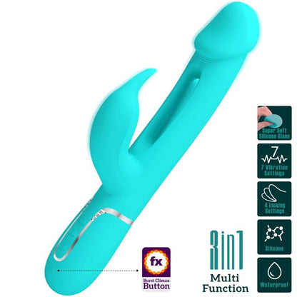 PRETTY LOVE - KAMPAS RABBIT 3 IN 1 MULTIFUNCTION VIBRATOR WITH TONGUE AQUA GREEN - Kink&Play