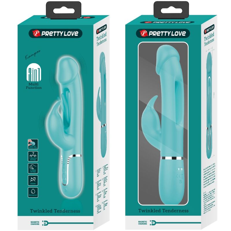 PRETTY LOVE - KAMPAS RABBIT 3 IN 1 MULTIFUNCTION VIBRATOR WITH TONGUE AQUA GREEN - Kink&Play