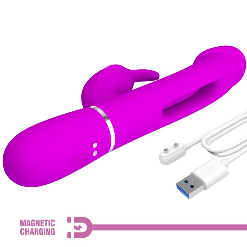 PRETTY LOVE - KAMPAS RABBIT 3 IN 1 MULTIFUNCTION VIBRATOR WITH TONGUE FUCHSIA - Kink&Play