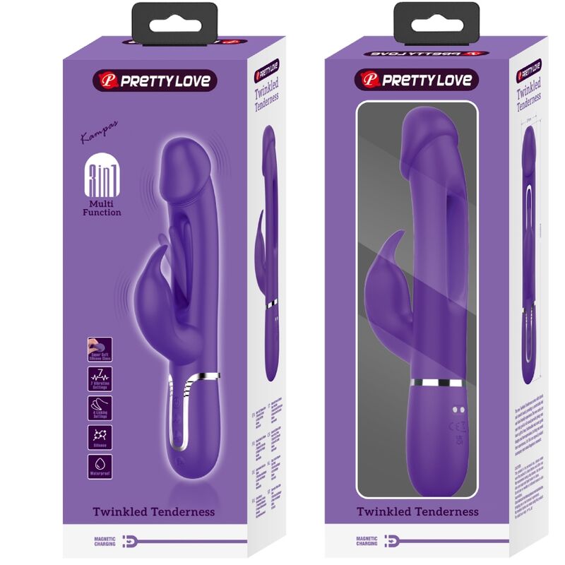 PRETTY LOVE - KAMPAS RABBIT 3 IN 1 MULTIFUNCTION VIBRATOR WITH TONGUE VIOLET - Kink&Play