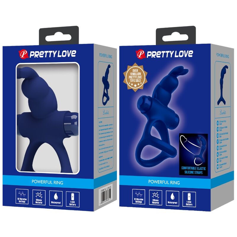 PRETTY LOVE - LUCHITO DOUBLE VIBRATING RING RABBIT BLUE - Kink&Play