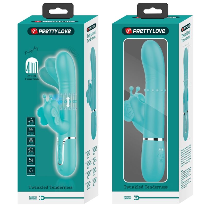 PRETTY LOVE - MULTIFUNCTION RABBIT VIBRATOR 4 IN 1 BUTTERFLY AQUA GREEN - Kink&Play