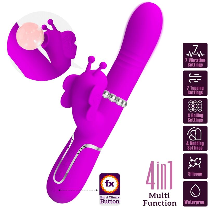 PRETTY LOVE - MULTIFUNCTION RABBIT VIBRATOR 4 IN 1 BUTTERFLY FUCHSIA - Kink&Play