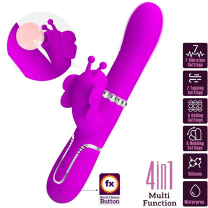 PRETTY LOVE - MULTIFUNCTION RABBIT VIBRATOR 4 IN 1 BUTTERFLY FUCHSIA - Kink&Play