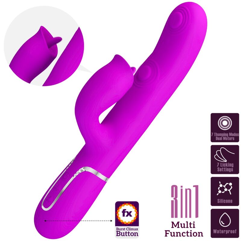 PRETTY LOVE - RABBIT VIBRATOR WITH LICKING FUCHSIA - Kink&Play