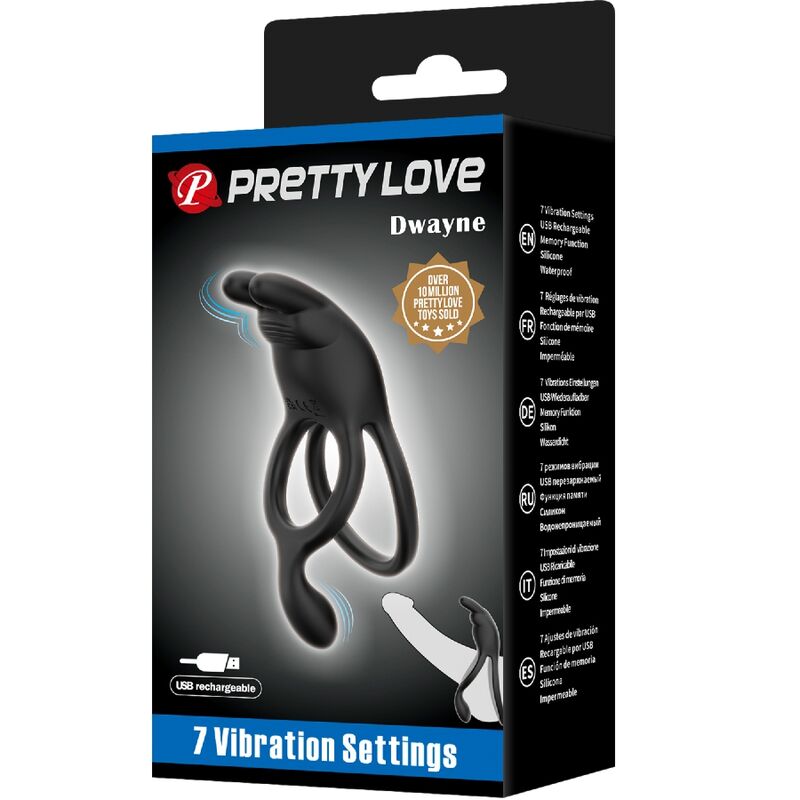 PRETTY LOVE - SETH DOUBLE VIBRATING RING RABBIT 7 VIBRATIONS BLACK - Kink&Play
