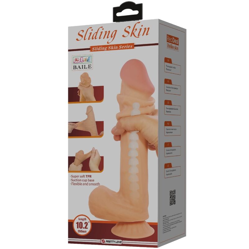 PRETTY LOVE - SLIDING SKIN SERIES REALISTIC DILDO WITH SLIDING SKIN SUCTION CUP FLESH 26 CM - Kink&Play