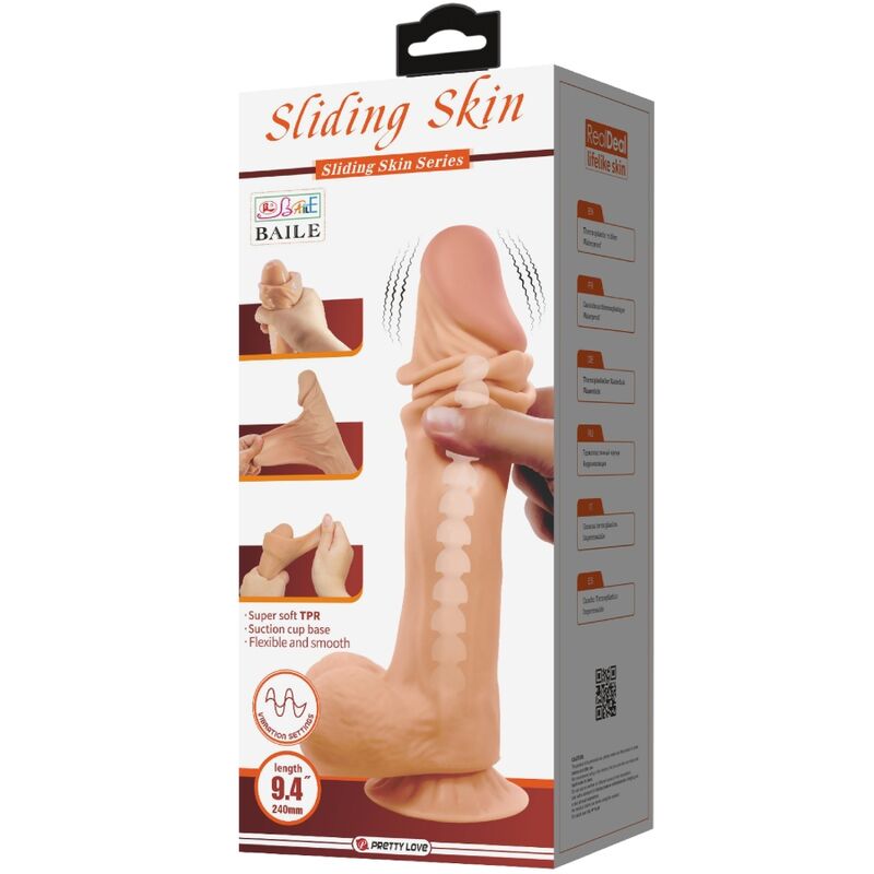 PRETTY LOVE - SLIDING SKIN SERIES REALISTIC DILDO WITH SLIDING SKIN SUCTION CUP REMOTE CONTROL FLESH 24 CM - Kink&Play