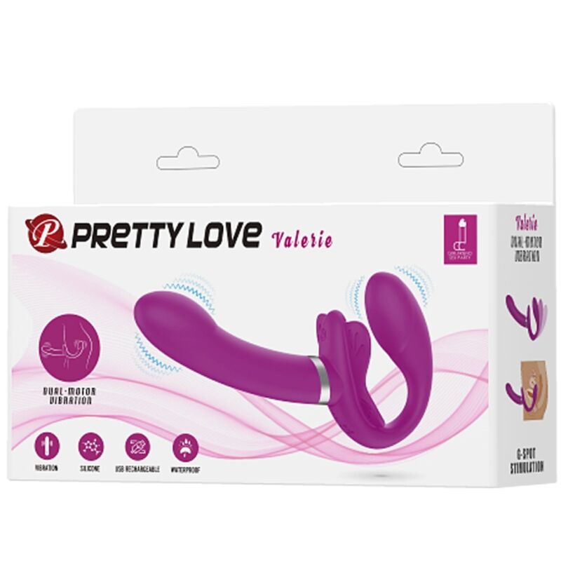 PRETTY LOVE - VALERIE DOUBLE STRAP - ON VIBRATOR 12 VIBRATIONS PURPLE - Kink&Play