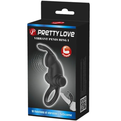 PRETTY LOVE - VIBRATING RING + RABBIT CLITORIS STIMULATOR 10 VIBRATIONS BLACK - Kink&Play