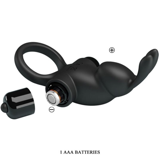 PRETTY LOVE - VIBRATING RING + RABBIT CLITORIS STIMULATOR 10 VIBRATIONS BLACK - Kink&Play