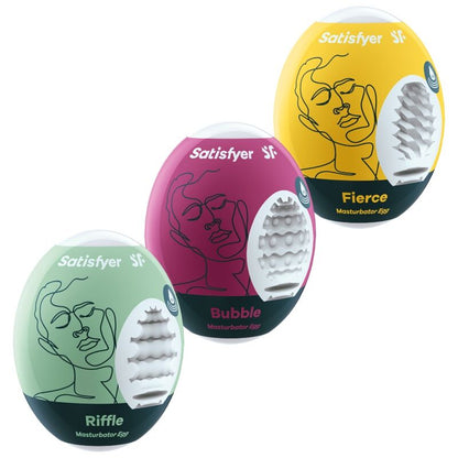 SATISFYER - 3 MASTURBATOR EGGS RIFFLE, BUBBLE & FIERCE - Kink&Play