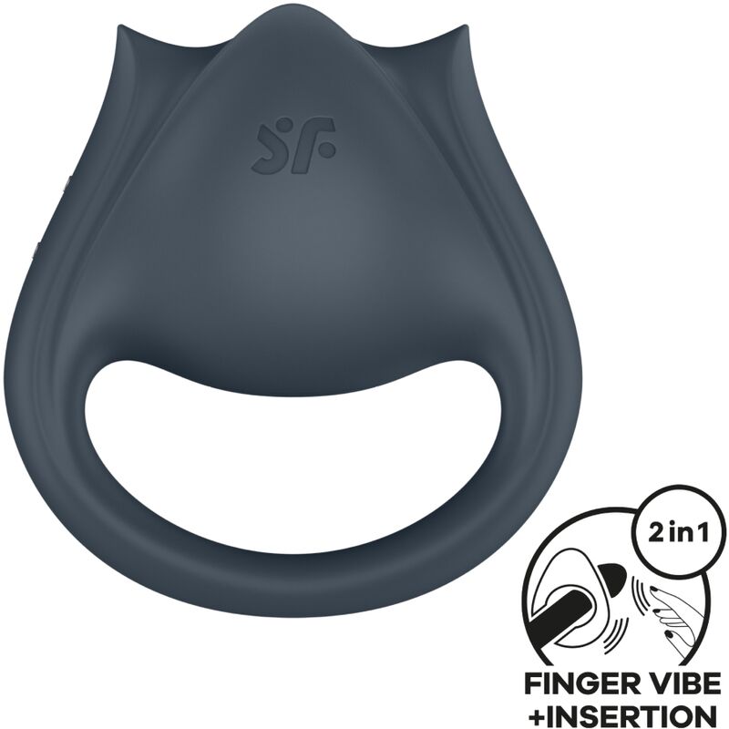 SATISFYER - PERFECT PAIR 2 MULTIVIBRATOR 2 IN 1 PENIS RING AND FINGER STIMULATOR GREY - Kink&Play