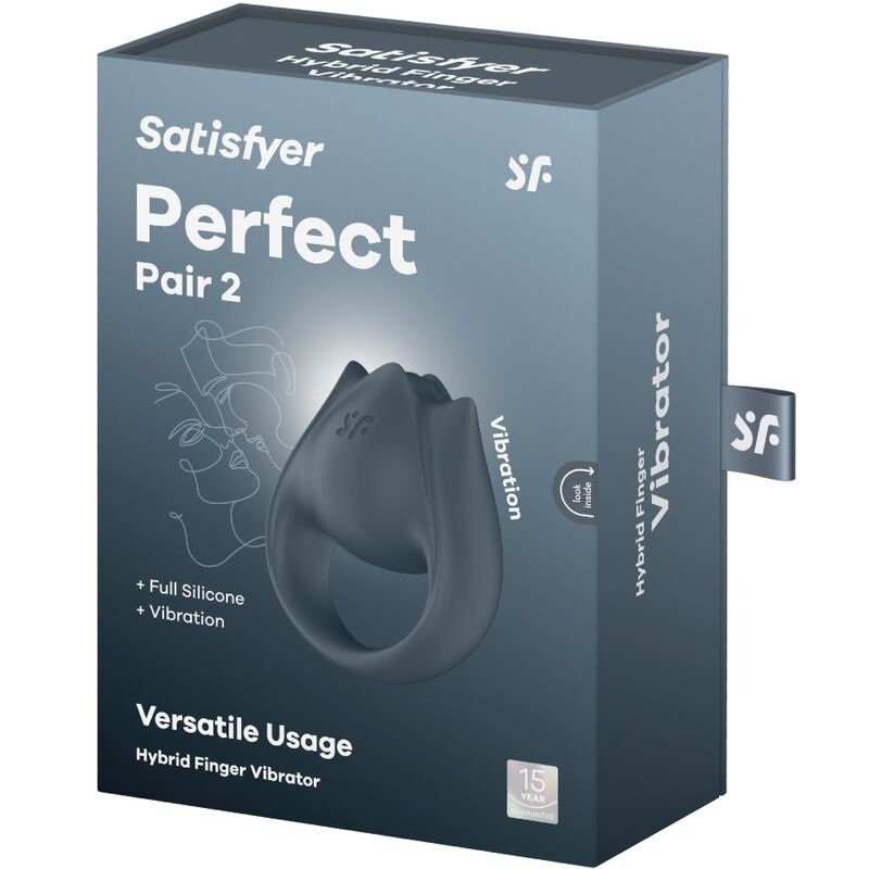 SATISFYER - PERFECT PAIR 2 MULTIVIBRATOR 2 IN 1 PENIS RING AND FINGER STIMULATOR GREY - Kink&Play