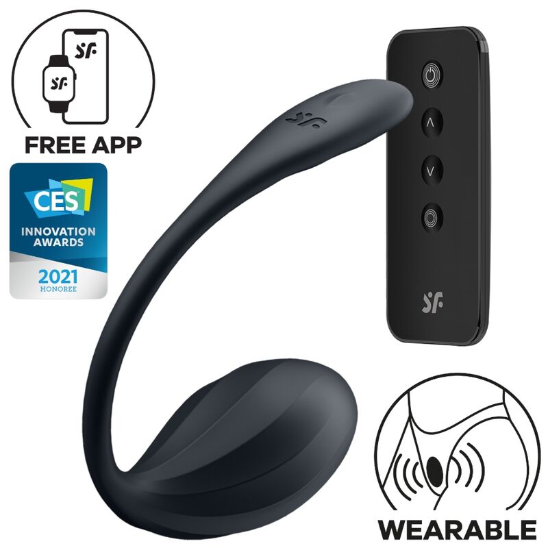SATISFYER - RIBBED PETAL G POINT STIMULATOR REMOTE CONTROL BLACK FREE APP - Kink&Play