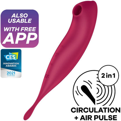 SATISFYER - TWIRLING PRO+ AIR PULSE STIMULATOR & VIBRATOR APP RED - Kink&Play