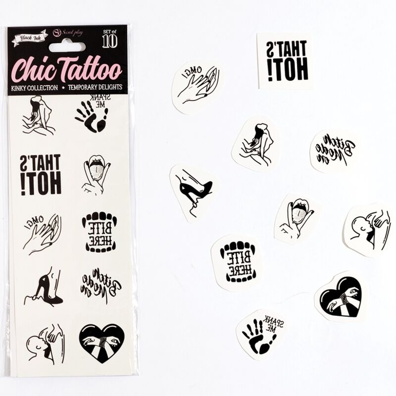 SECRET PLAY - SET OF 10 TEMPORARY TATTOOS KINKY COLLECTION - Kink&Play