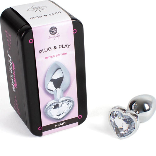 SECRETPLAY - METAL BUTT PLUG CLEAR CRYSTAL HEART SMALL SIZE 7 CM - Kink&Play