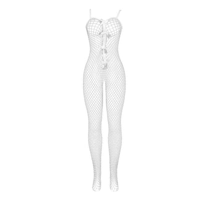 SUBBLIME - 951740 BODYSTOCKING WHITE FISHNET CROTCHLESS WITH BOWS ONE SIZE - Kink&Play