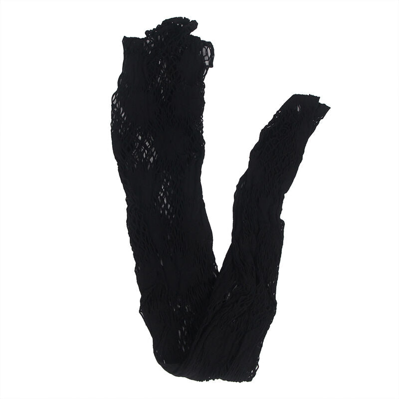 SUBBLIME - 952129 FISHNET BODYSTOCKING WITH DRESS DESIGN AND FLORAL DETAILS BLACK ONE SIZE - Kink&Play