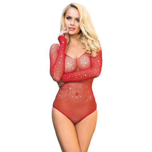 SUBBLIME - 952303 SHINY GRILL BODY WITH OFF SHOULDERS LONG SLEEVE RED ONE SIZE - Kink&Play