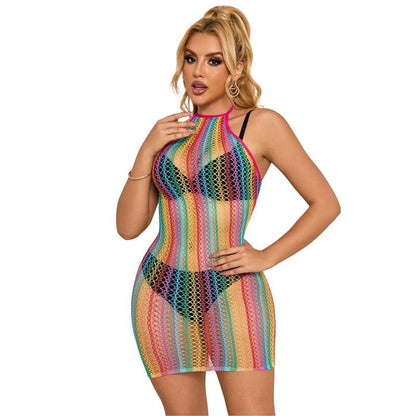 SUBBLIME - 952341 RAINBOW FISHNET DRESS ONE SIZE - Kink&Play