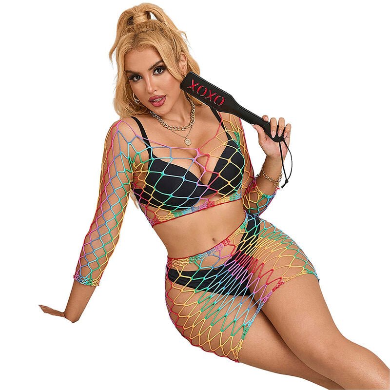 SUBBLIME - 952440 2 - PIECE FISHNET SET LONG SLEEVE RAINBOW ONE SIZE - Kink&Play