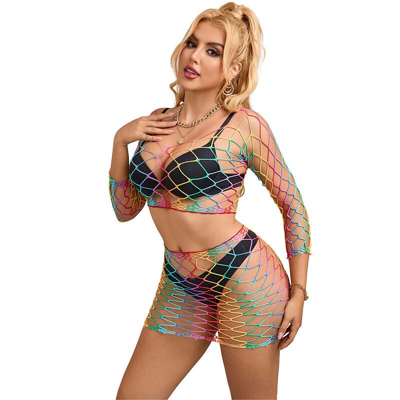 SUBBLIME - 952440 2 - PIECE FISHNET SET LONG SLEEVE RAINBOW ONE SIZE - Kink&Play